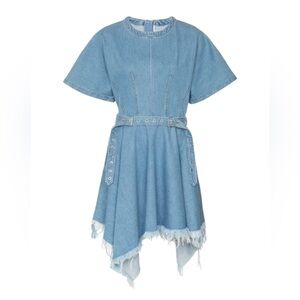 MARQUES ALMEIDA Asymmetrical Frayed Denim Belted Dress